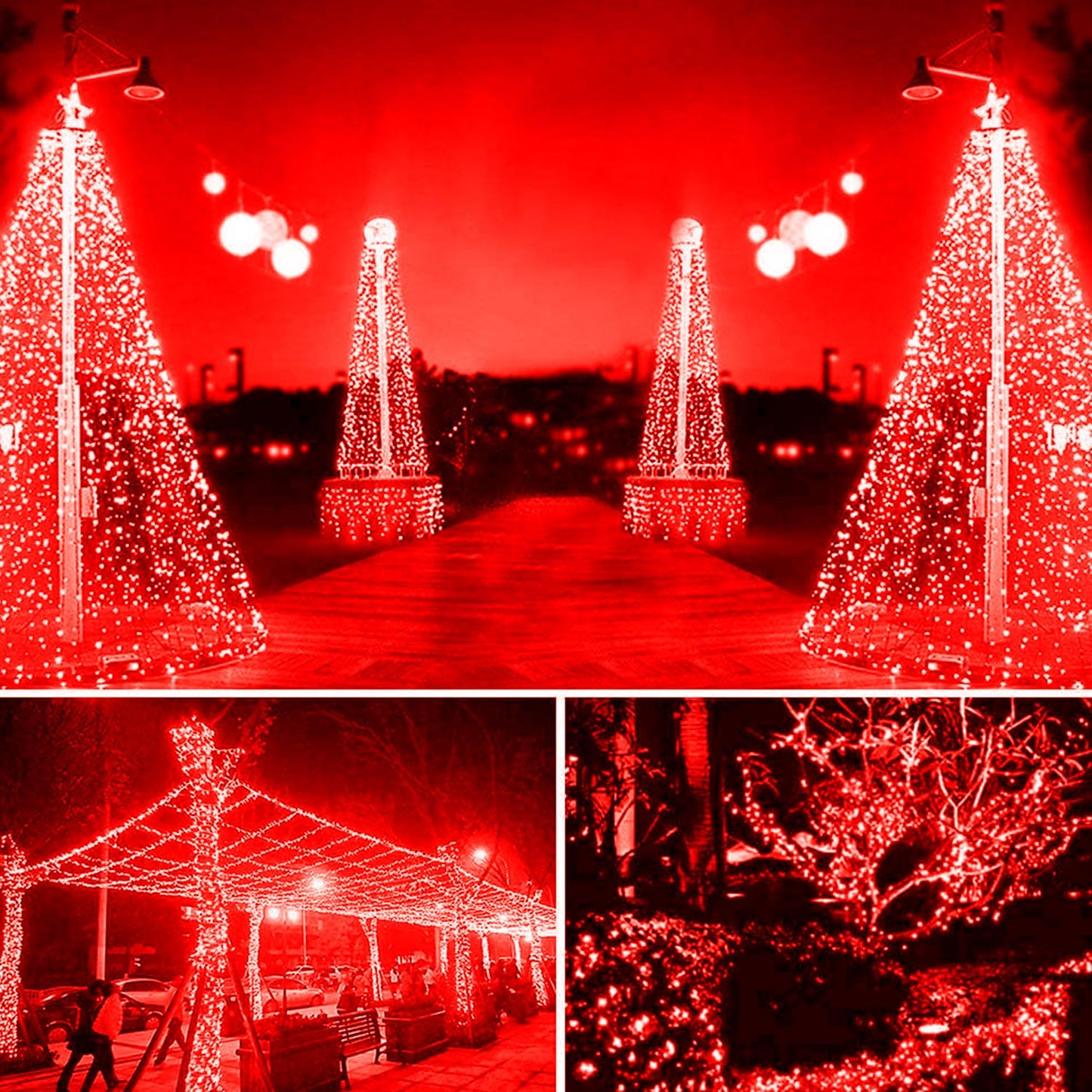 XTF2015 105ft 300 LED Christmas String Lights, End-to-End Plug 8 Modes Christmas Lights - UL Certified - Outdoor Indoor Fairy Lights Christmas Tree, Patio, Garden, Party, Wedding, Holiday (Red)