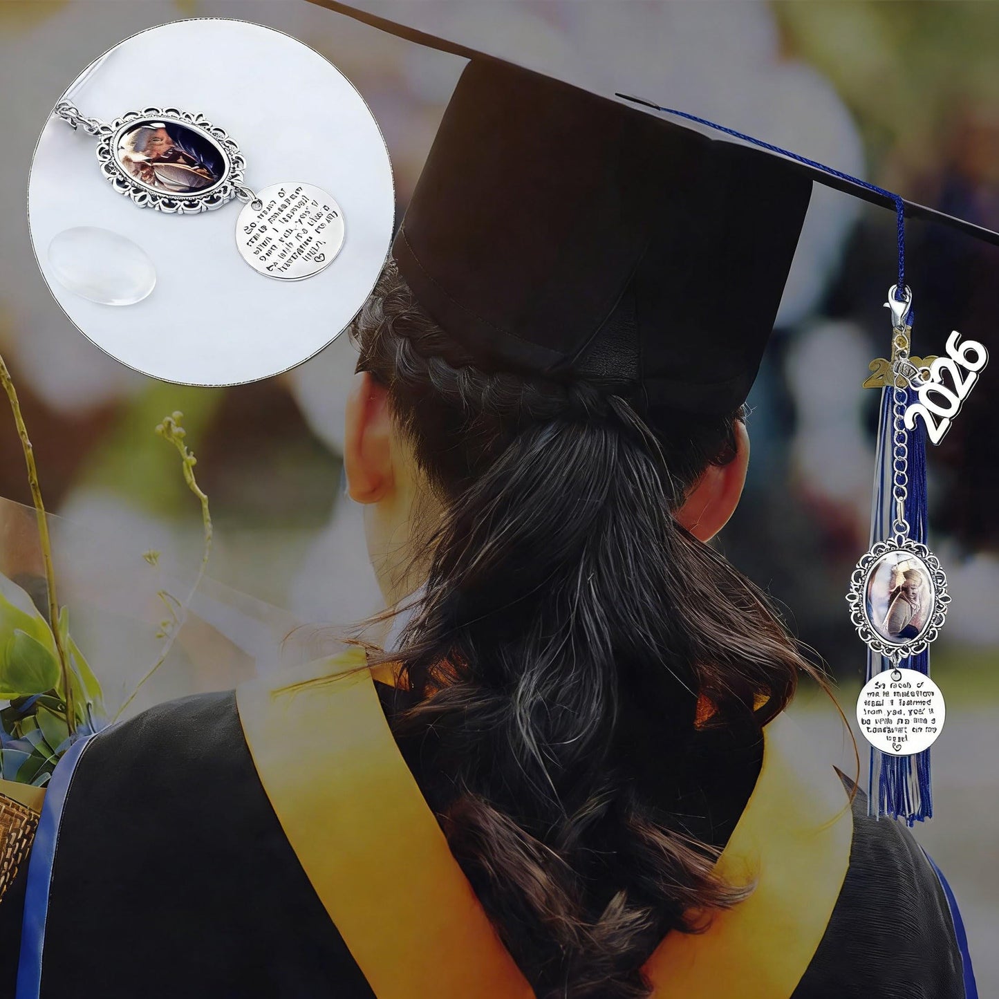 ARHTF 2026 Graduate Memorial Photo Charm Tassel Memorial Charm Class of 2026 Graduation 2026 DIY in Memory Mortarboard Decoration for Cap and Gown Ceremony Charms (silver)