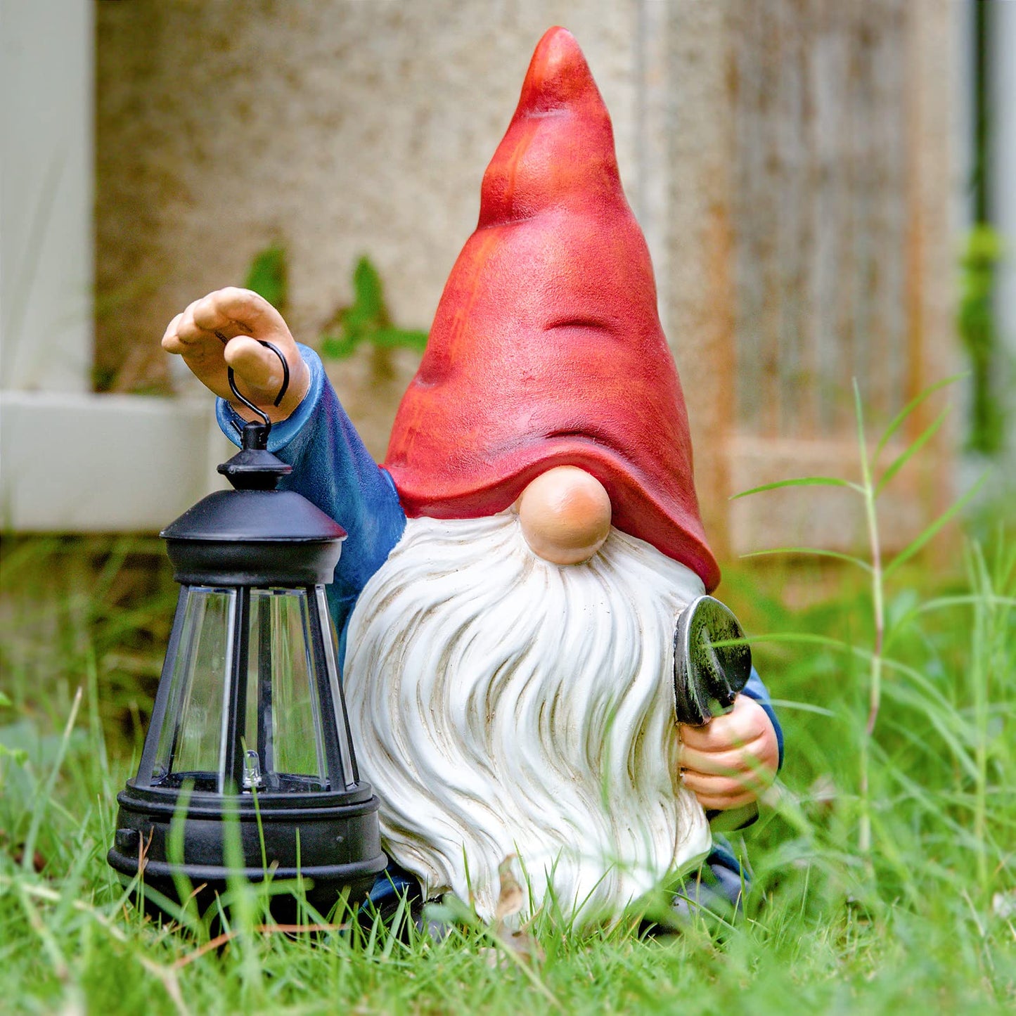 Garden Gnomes Statues Outdoor Decor with Shovel Solar Gnome with Lantern LED Lights,Terrace Xmas Courtyard Lawn Patio Porch Decoration Birthday Christmas Housewarming Gift for Mom Women