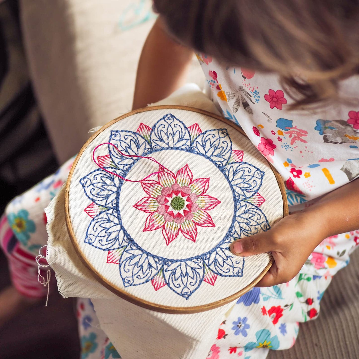 4 Mandala Embroidery Starter Kit with Instruction Plum Blossom Chrysanthemum Orchid Lotus Needlepoint Cross Stitch Kit with Embroidery Hoop Threads Needle Scissors for Beginners DIY Craft