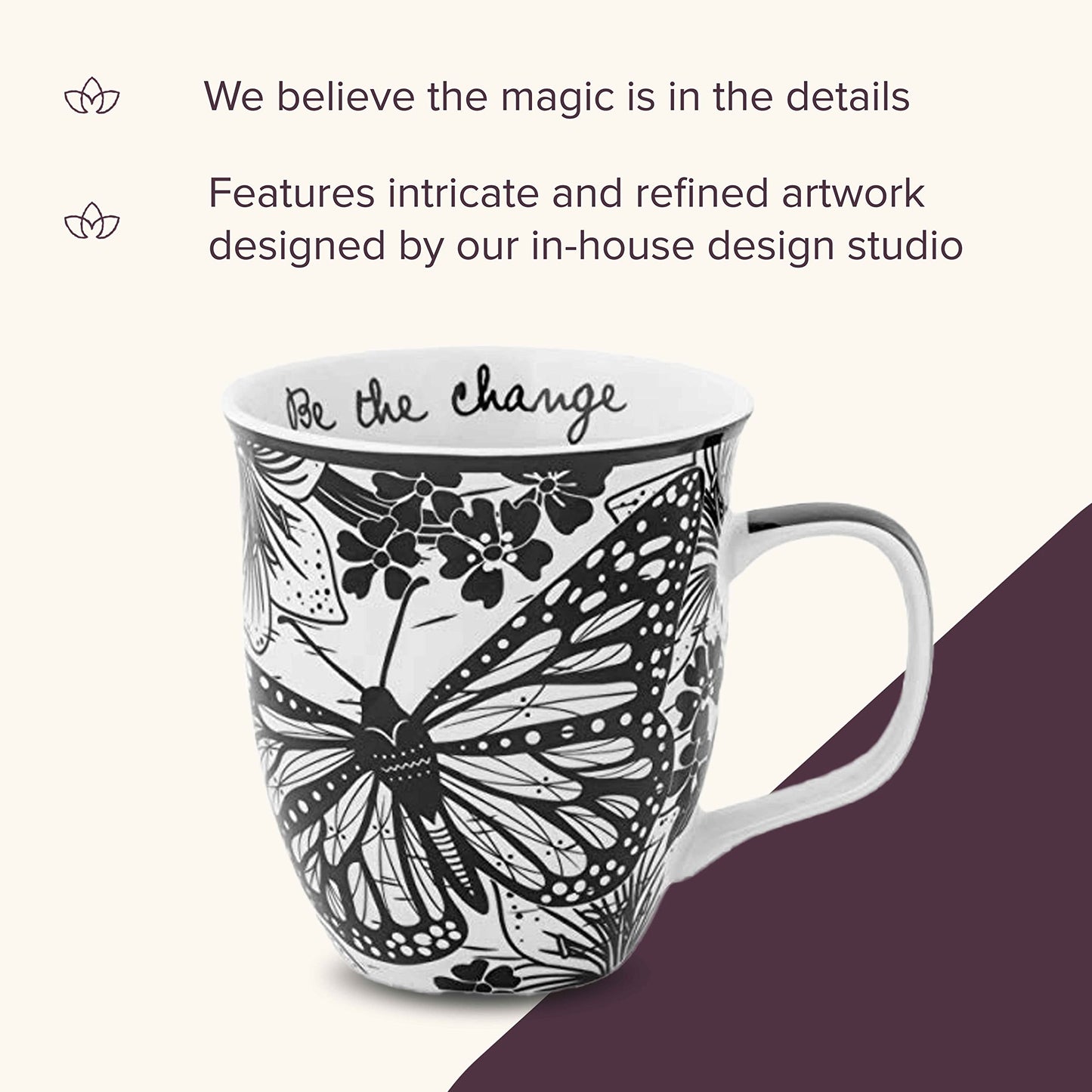 14 oz Black and White Boho Mug Butterfly - Cute Coffee and Tea Mug - Ceramic Coffee Mugs for Women and Men