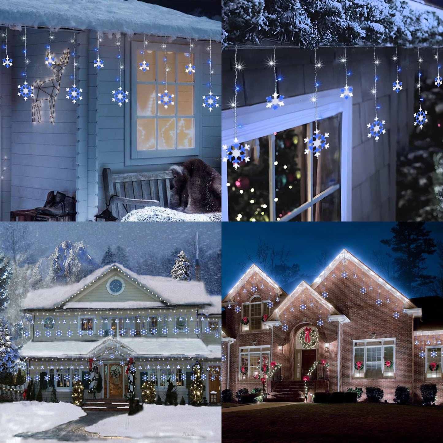 Christmas Snowflake Lights Outdoor, 17.22ft 264 LED Snowflake Icicle Lights with 22 Drops, Connectable, 8 Modes Waterproof Christmas Light for Eaves, Window, Xmas Decor - White & Blue