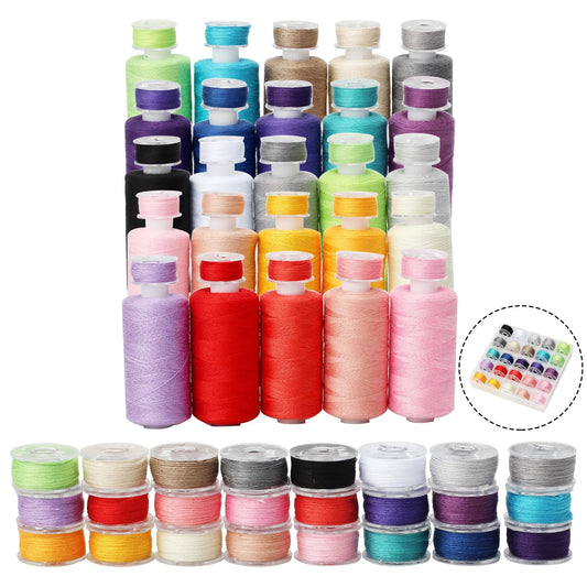 50Pcs Bobbins Sewing Threads Kit 25 Colors 500 Yards Sewing Polyester Thread Spools with 25Pcs Same Color Prewound Bobbins for Hand Sewing DIY Emergency Travel Sewing Machine Use