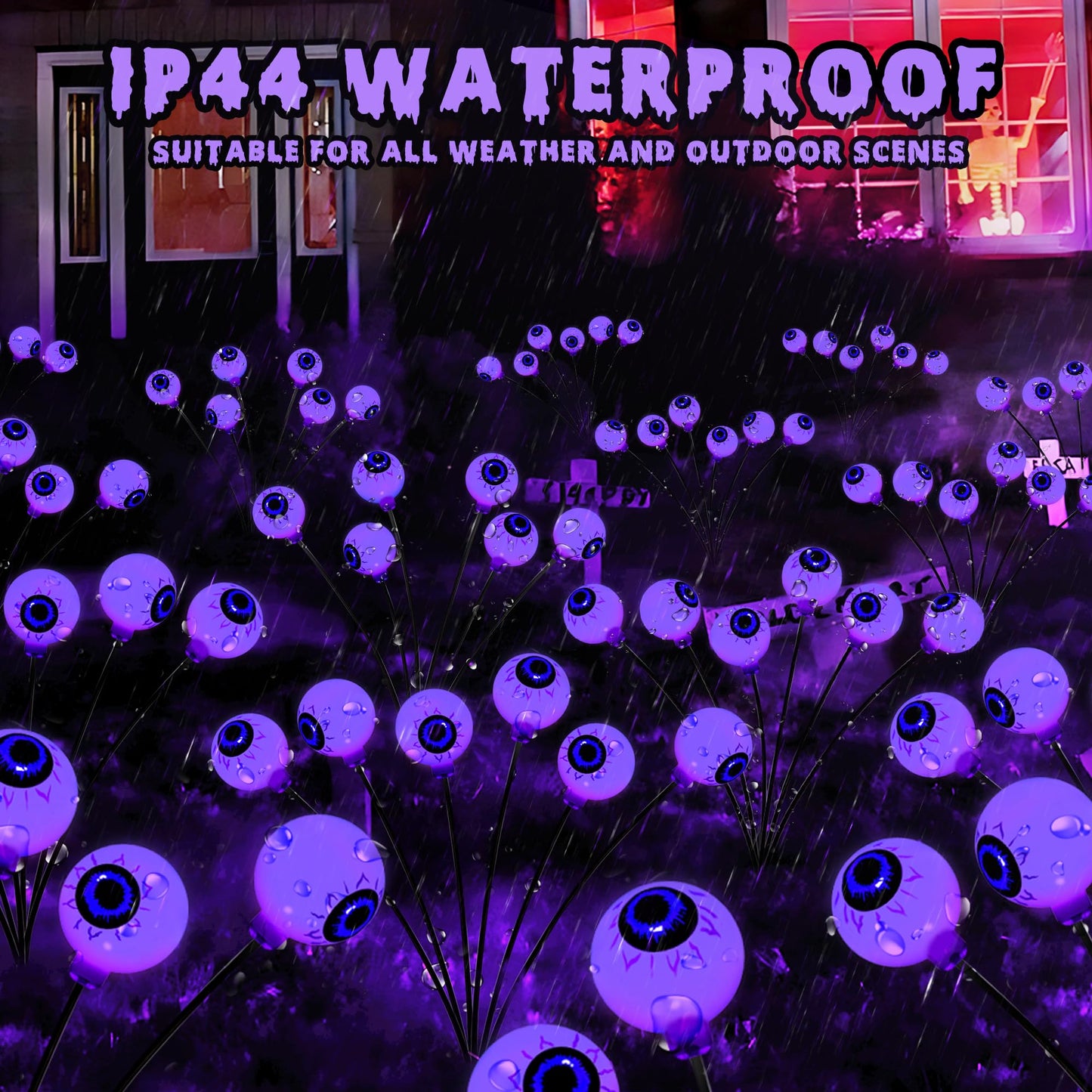 Brizled Purple Solar Halloween Lights, 2 Pack Total 12 LED Halloween Eyeball Lights, 2 Modes Outdoor Purple Swaying Firefly Light Waterproof Scary Pathway Lighting for Outside Garden Yard Lawn Path