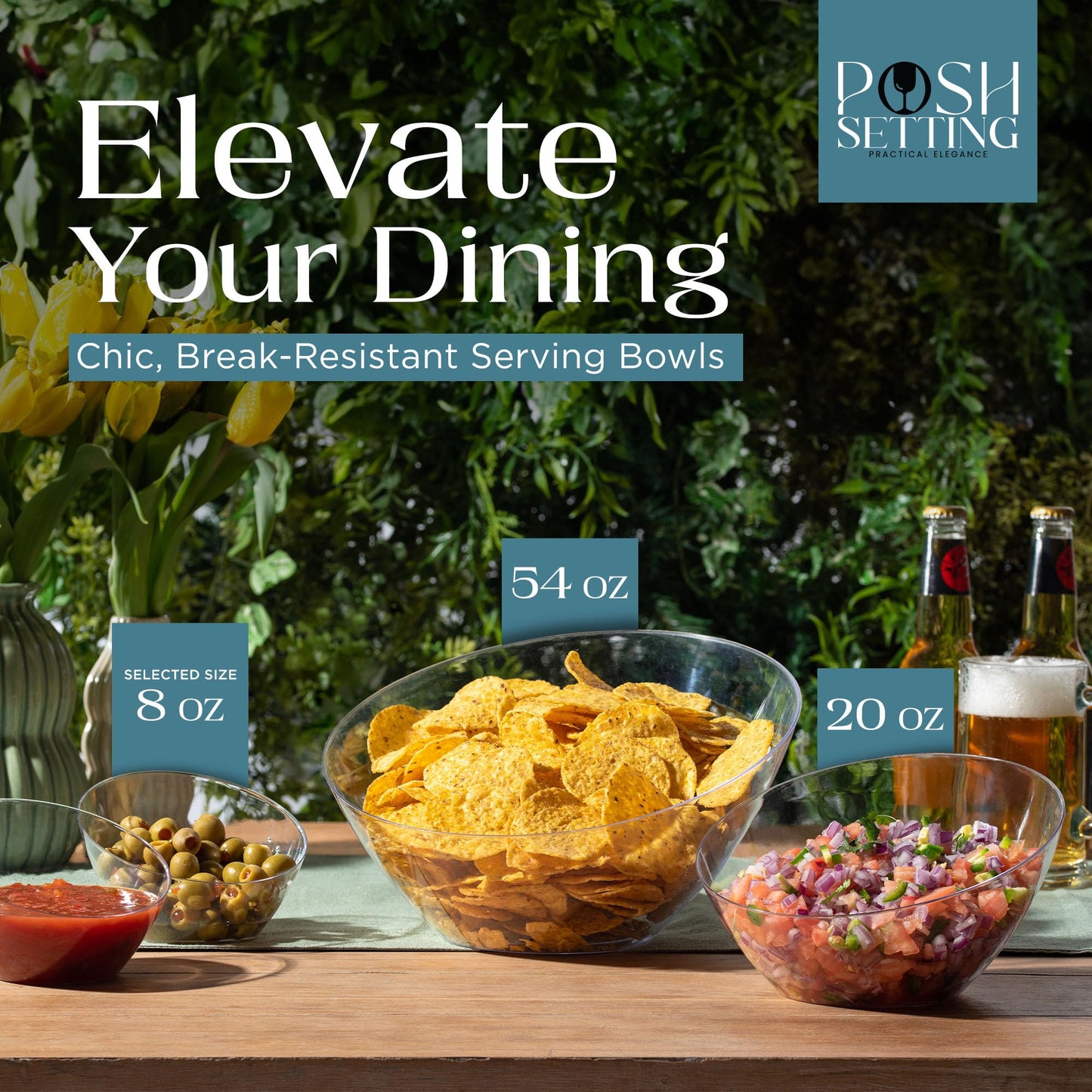 Posh Setting - Clear Plastic Serving Bowls for Party Angled Bowls Disposable Chip Bowls Candy Bowls for Party Table Salad and Fruit Bowls for Party Wedding Serving Bowls-Clear, 8 OZ, 5 Pack