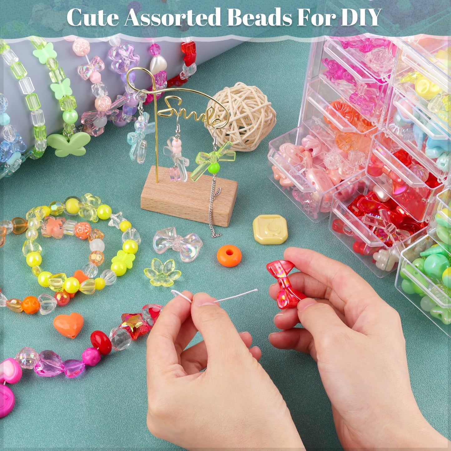 TINKRSTUFF Assorted 400PCS Mix Acrylic Beads for Bracelet Making, Flower Bow Butterfly Candy Heart Gummy Bear Kawaii Aesthetic Beads,Cute Beads for Jewelry Making DIY Necklace Keychain Phone Charms