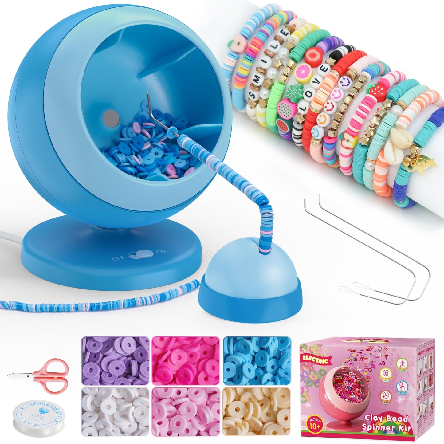 ETUDAW Bead Spinner, Clay Beads Bracelet Making Kit, Beginner Clay Beads and Charms Kit for Necklaces and Bracelets, DIY Arts and Crafts Birthday Gifts(Blue)