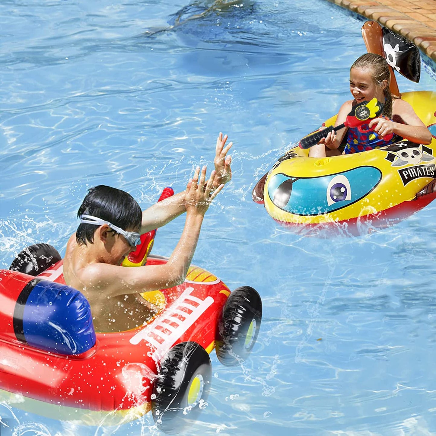 Inflatable Pool Floats Kids with Water Gun, Pirate Ship Pool Floats for Toddlers, Blow Up Pool Toys for Kids Ages 4-8, Summer Fun Boat Shaped Water Toys Swimming Floaties for Boys and Girls