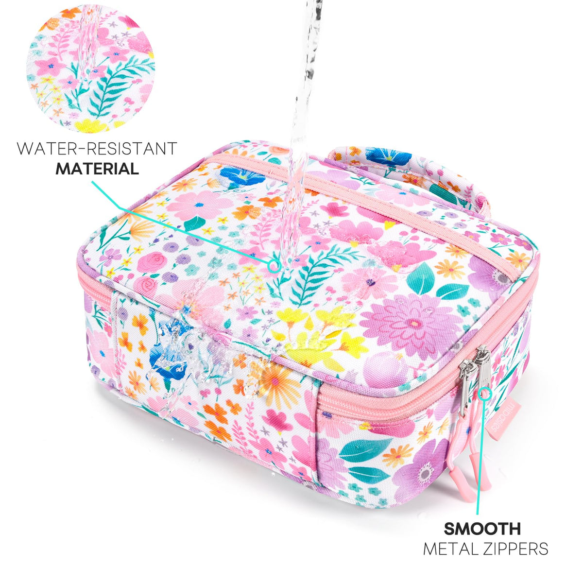 mibasies Kids Lunch Box for Girls, Insulated and Reusable Lunch Bag for School Preschool Kindergarten, Flower Pink