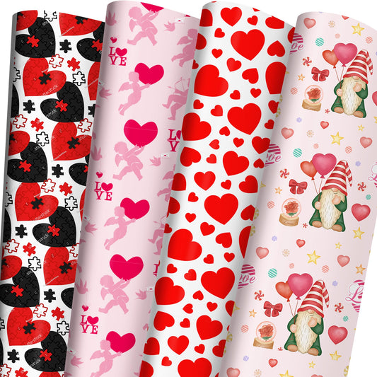 Cuitpan Valentine's Day Wrapping Paper for Men Women - With Gift Tags Red, Pink and Black Hearts and Sweet Gnome Wedding Anniversary Heart Designs - 20 x 29 inches, 8 folded sheets