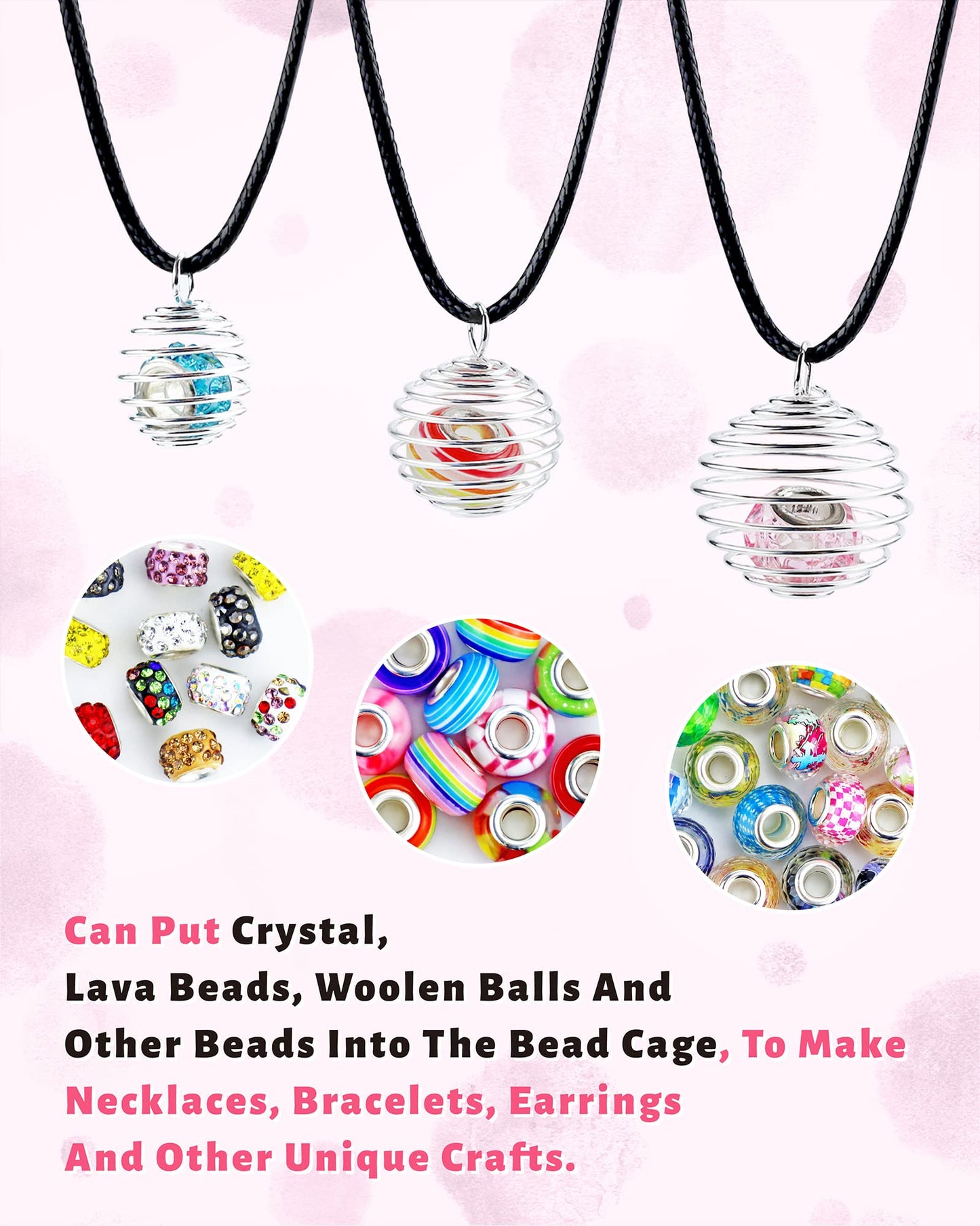 JIALEEY Spiral Bead Cages Pendants, 30 PCs 3 Sizes Silver Plated Stone Holder Necklace Cage Pendants Findings for Jewelry Making and Crafting