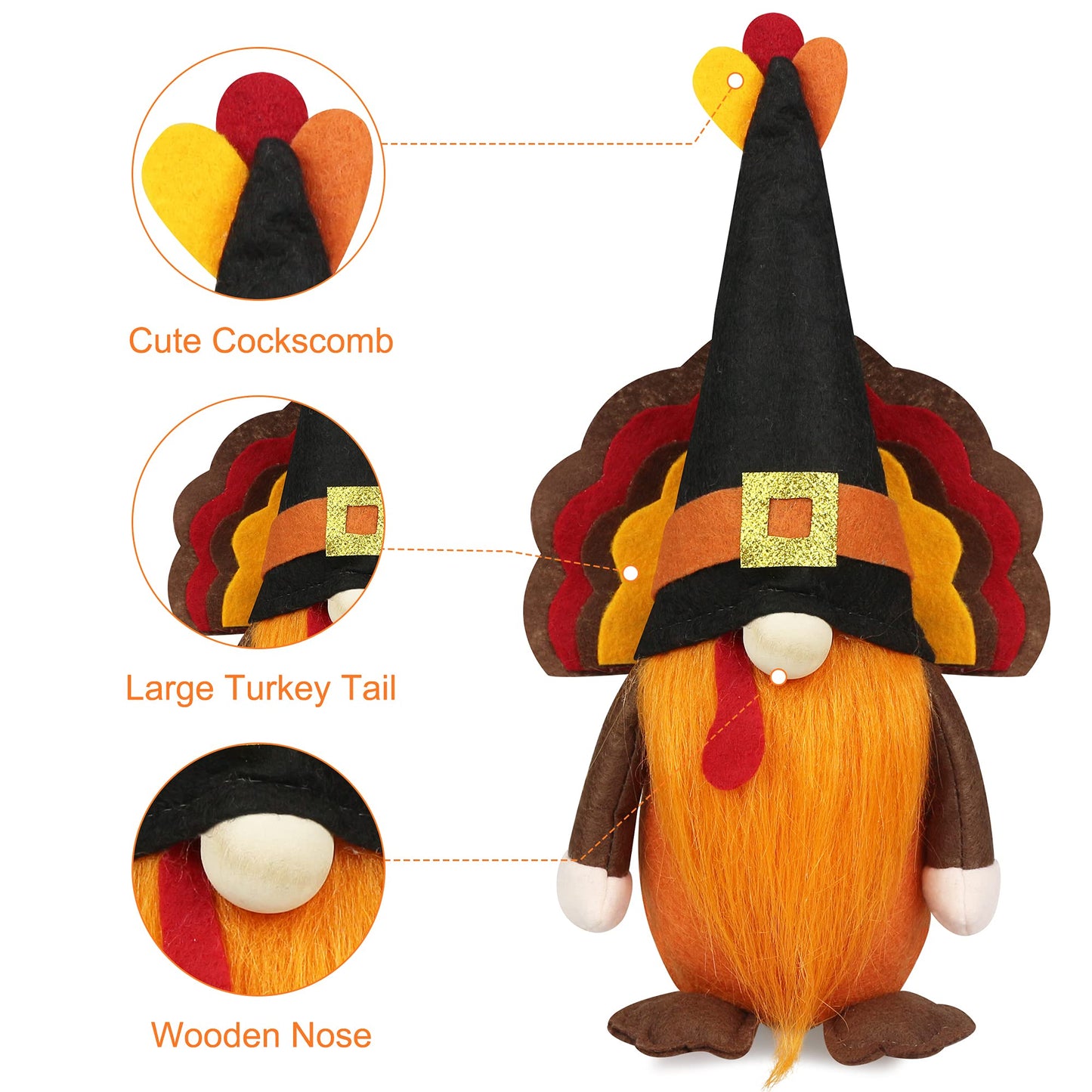 Mr and Mrs Thanksgiving Gnome Plush Decorations - 2 Pcs Turkey Gnomes Handmade Scandinavian Autumn Tomte - Fall Season Decor, Tiered Tray Decor, Thanksgiving Table Decoration, Housewarming Present