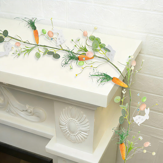 4 FT Easter Garland-Bunny & Carrot Garland Decorations for Mantle, Spring Artificial Garland with Easter Pastel Eggs for Indoor Home Fireplace Table Centerpiece Party Décor
