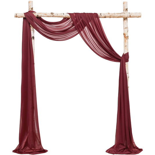 Wedding Arch Draping Fabric 2 Panels 20Ft Burgundy Chiffon Fabric Drapes Arbor Drapery Wedding Ceremony Reception Swag Dark Red Decorations