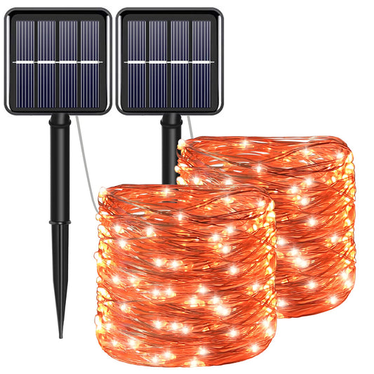 YAOZHOU Fall Outdoor Decorations, Orange Solar Fairy Lights String, 100LED