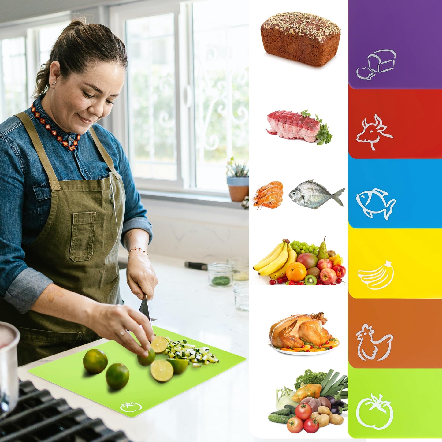 Cutting Boards for Kitchen 6 PCS Cutting Board Set BPA Free Plastic Cutting Boards Non Slip Cutting Mats for Meat and Vegetables Dishwasher Safe