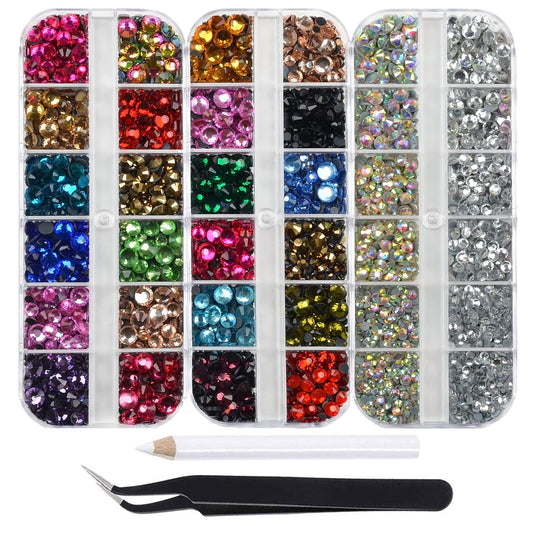 6500pcs+ Flatback Glass Hotfix Iron On Rhinestones Crystal for DIY Making with Tweezer & Picking Pen for Shoes, Clothes, Face Art, Bags, Manicure (2+20Multi-Colors,3&5-Sizes,2&20-colors)