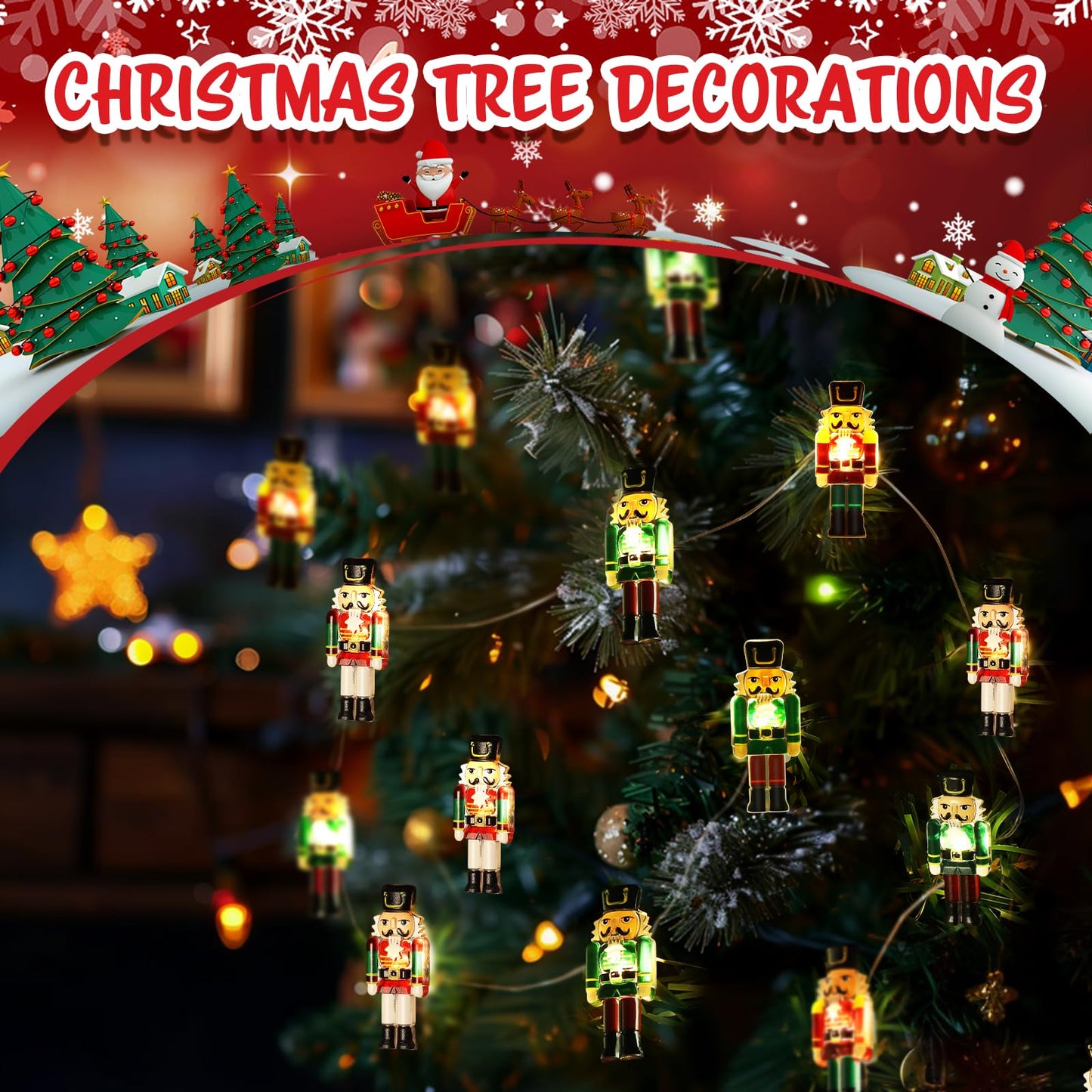 Christmas Decorations Indoor 10FT 30 LED Nutcracker String Lights Cute Fairy Lights Indoor Outdoor for New Year Party, Fireplace, Window, Front Door