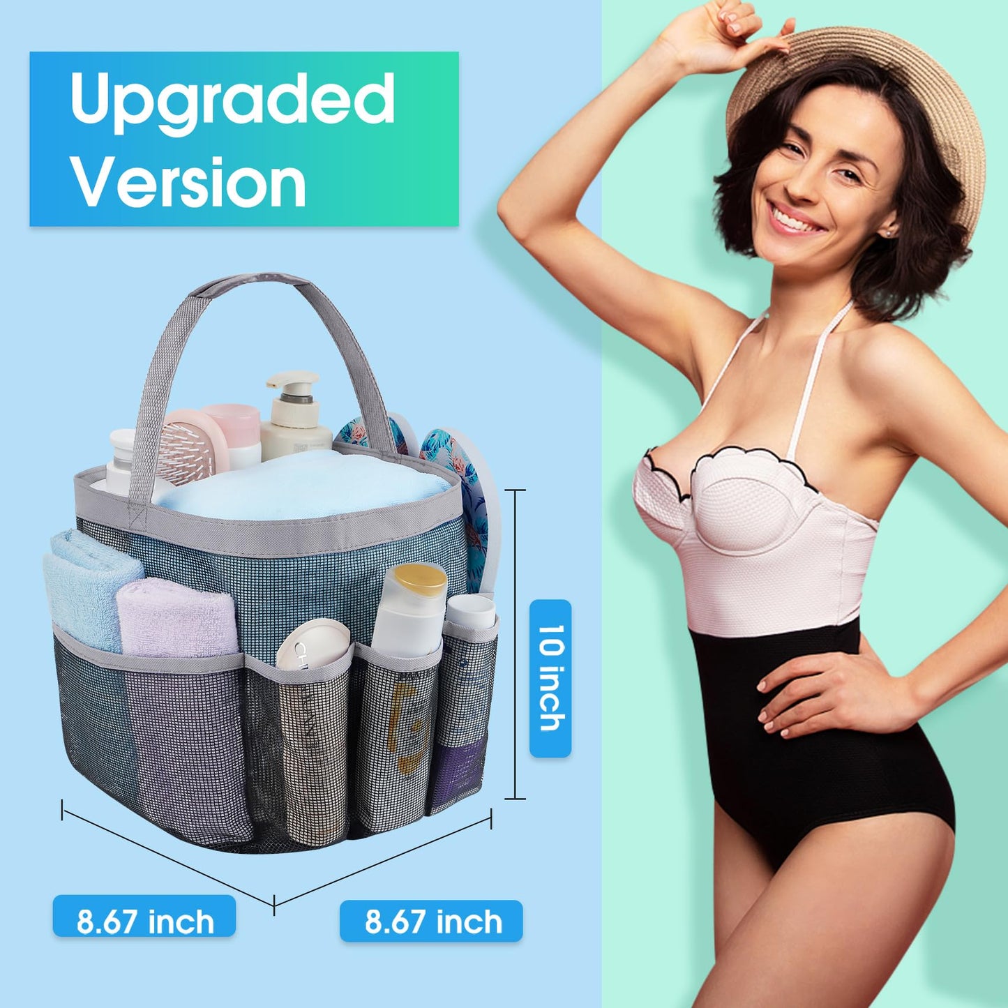 Mesh Shower Caddy Portable for College Dorm Room Essentials with 8 Pockets, Hanging Shower Caddy Dorm Basket, Quick Dry Shower Bag for Bathroom