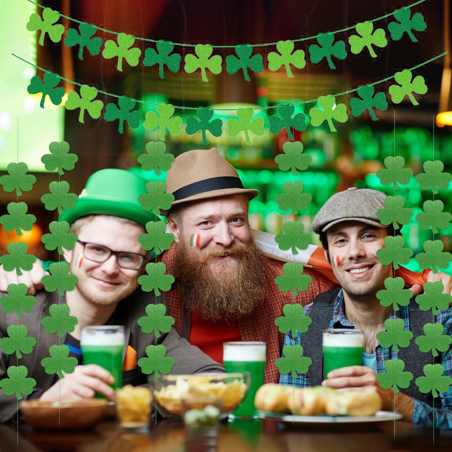 St Patricks Day Decorations St. Patricks Day Decor NO DIY 8Pcs Shamrock Clover Garland Hanging Felt Glitter Paper Lucky Banner for Home Mantel Office Irish Day Party Supplies