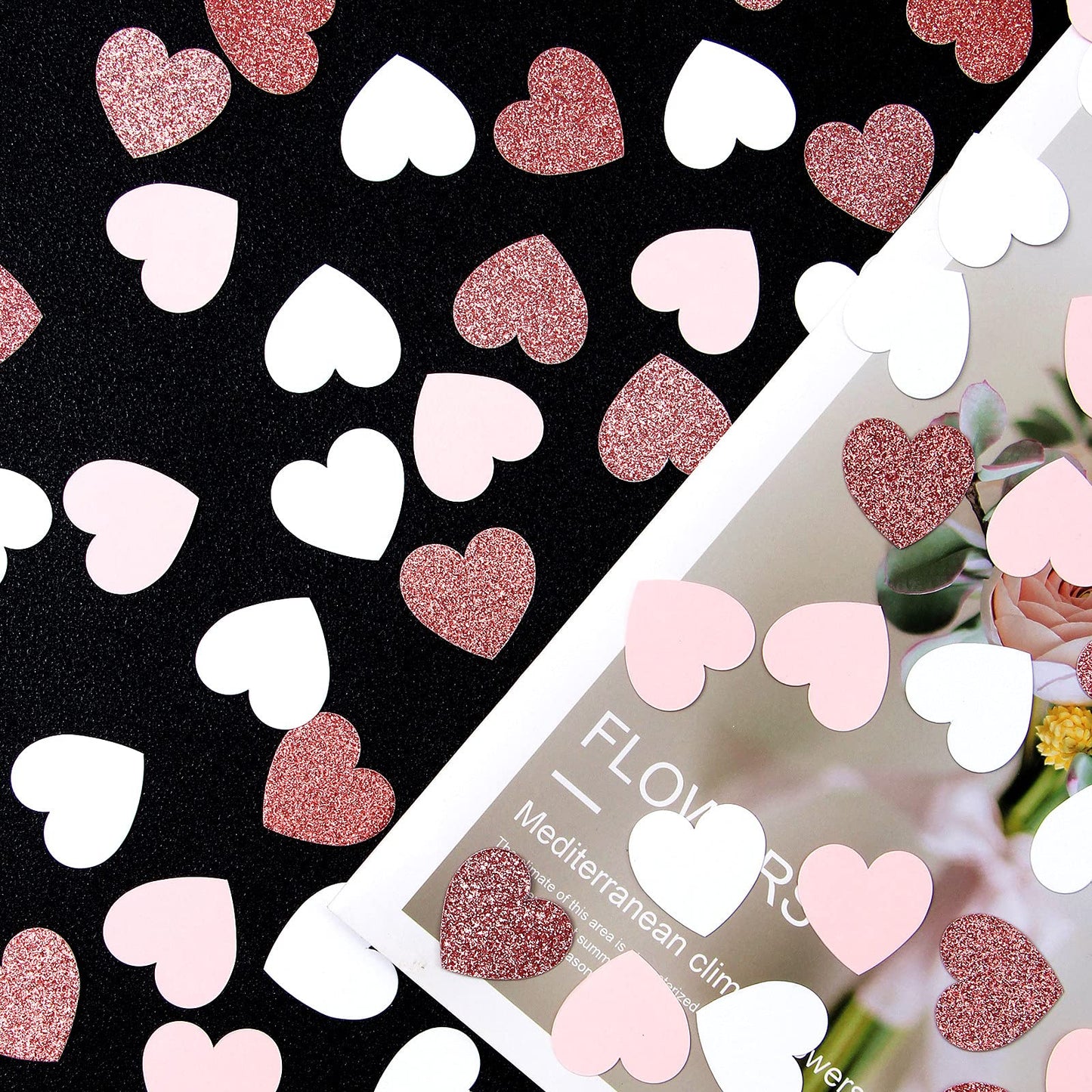 Rose-Gold Pink White Heart Confetti - 300pcs Valentines Mothers Day Engagement Wedding Baby Shower Bachelorette Birthday Party Table Decoration Glitter Paper Decor Lasting Surprise
