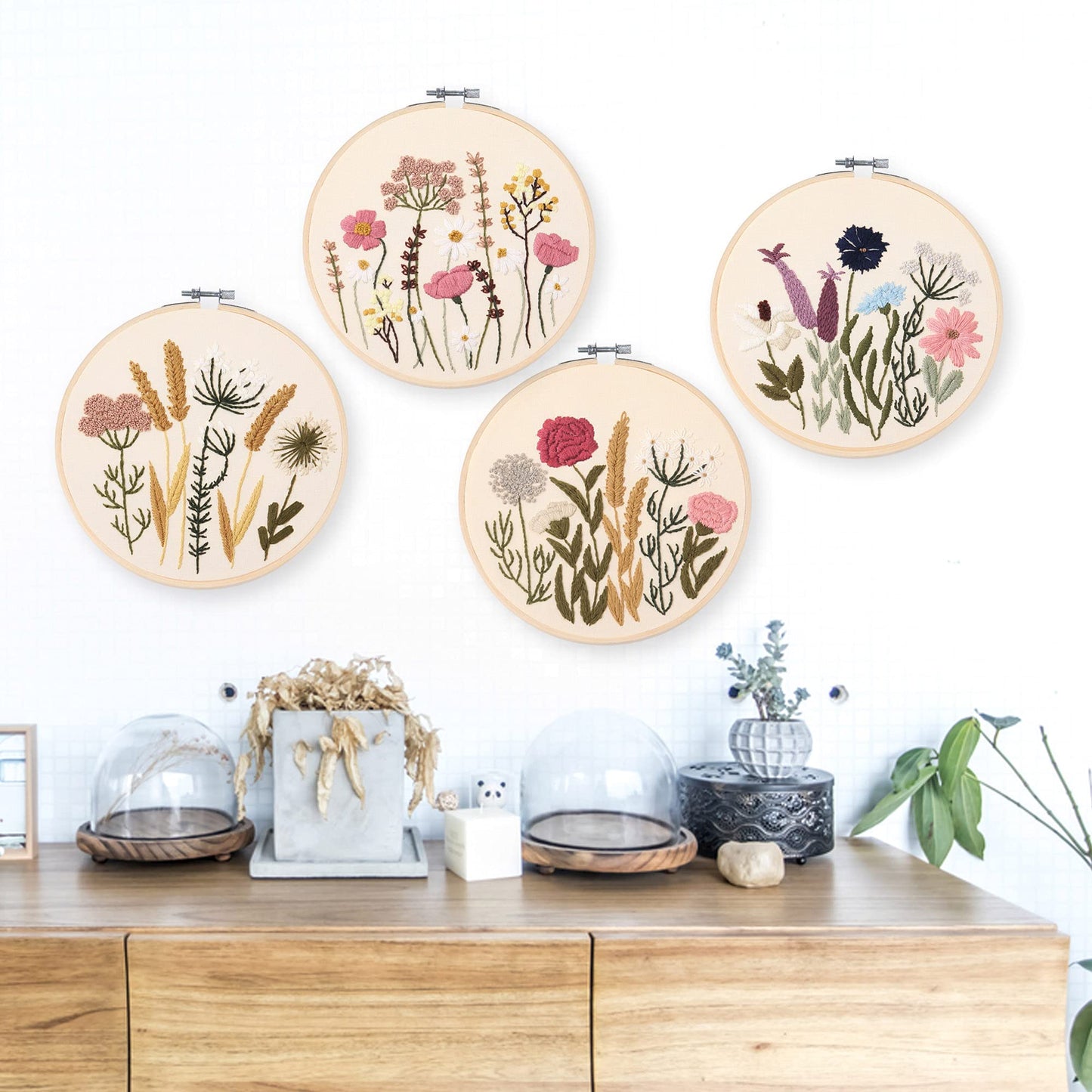 REEWISLY Embroidery Kit for Beginners 4 Sets, Hand DIY Cross Stitch Kits,4 pcs Embroidery Hoop,4 pcs Plants Flowers Embroidery Patterns and Threads,Easy for The Embroidery Beginners to Learn…