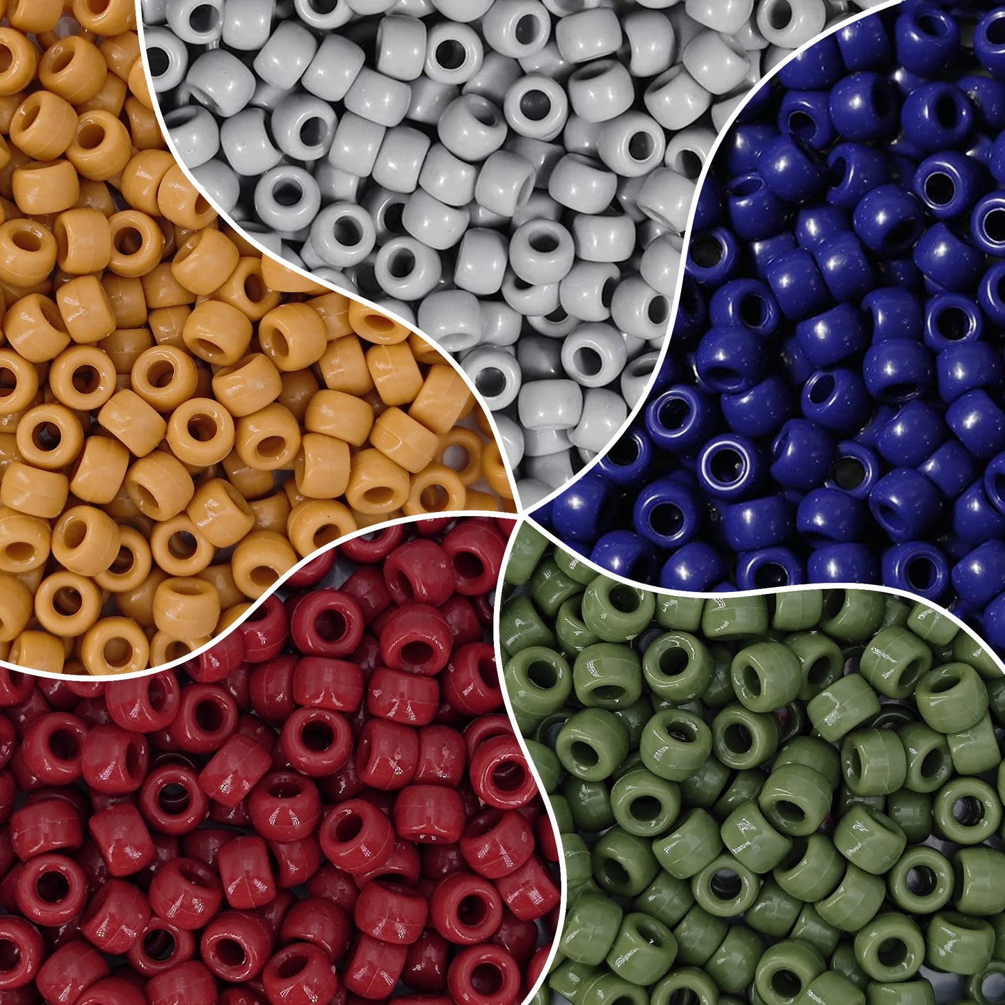 MIIIM 1000PCS 6x9mm Pony Beads Bulk, 5 Styles Kandi Beads for Bracelets Making Kit, Hair Braids Crafts for Jewelry Making (Earth)