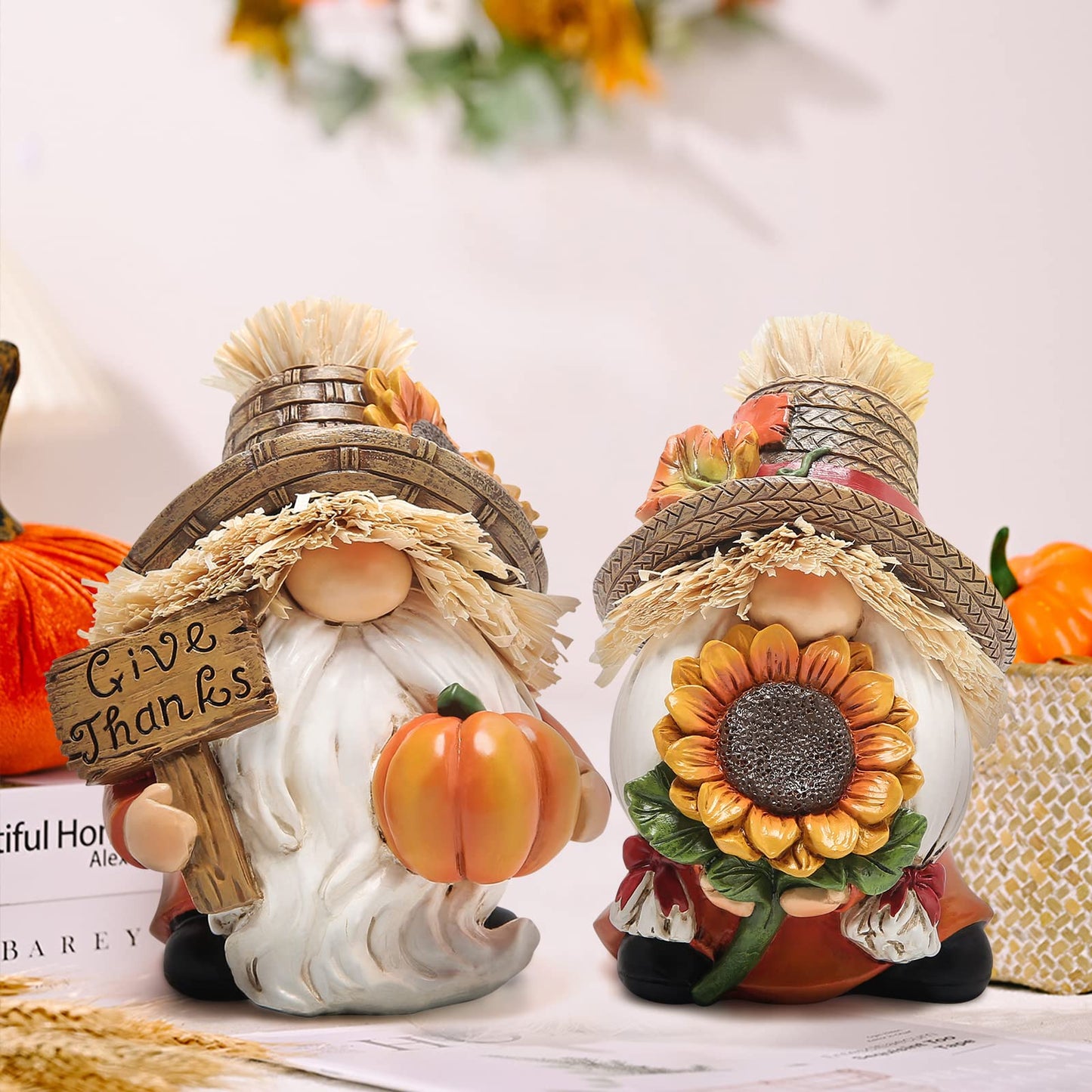 2pcs Thanksgiving Pumpkin Gnomes Decorations Handmade Swedish Tomte Elf for Fall Decor Gift - Fall Thanksgiving Party Home Kitchen Table Decor - Autumn Gifts