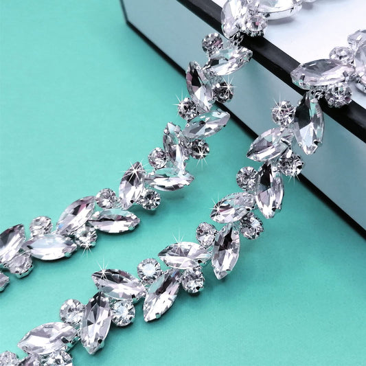 Yhsheen 1 Yard Rhinestone Trim Diamond Crystal Rhinestone Chain Sparkly Rhinestone Applique for Wedding Party Decoration & Bridal Costume Embellishment Clothing Accessories