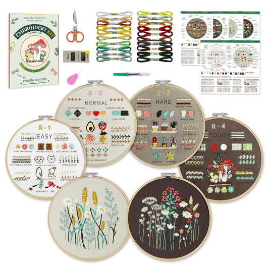 CYANFOUR 6 Stage Embroidery Kit for Beginners Adults, Easy to Learn 38 Different Stitches from Instruction & Video, Needlepoint Kits for Adults with Stamped Embroidery Patterns.