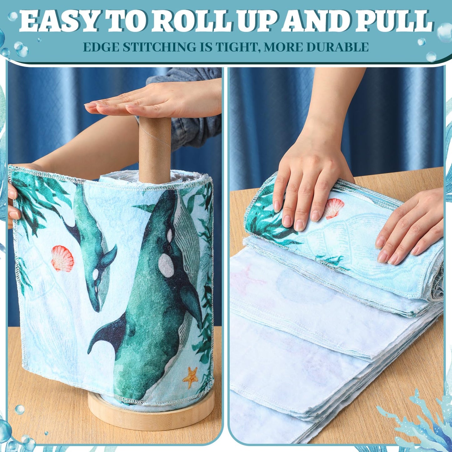 36 Pack Sea Animals Reusable Cleaning Cloths Washable Cotton Kitchen Towels for Home (Blue)