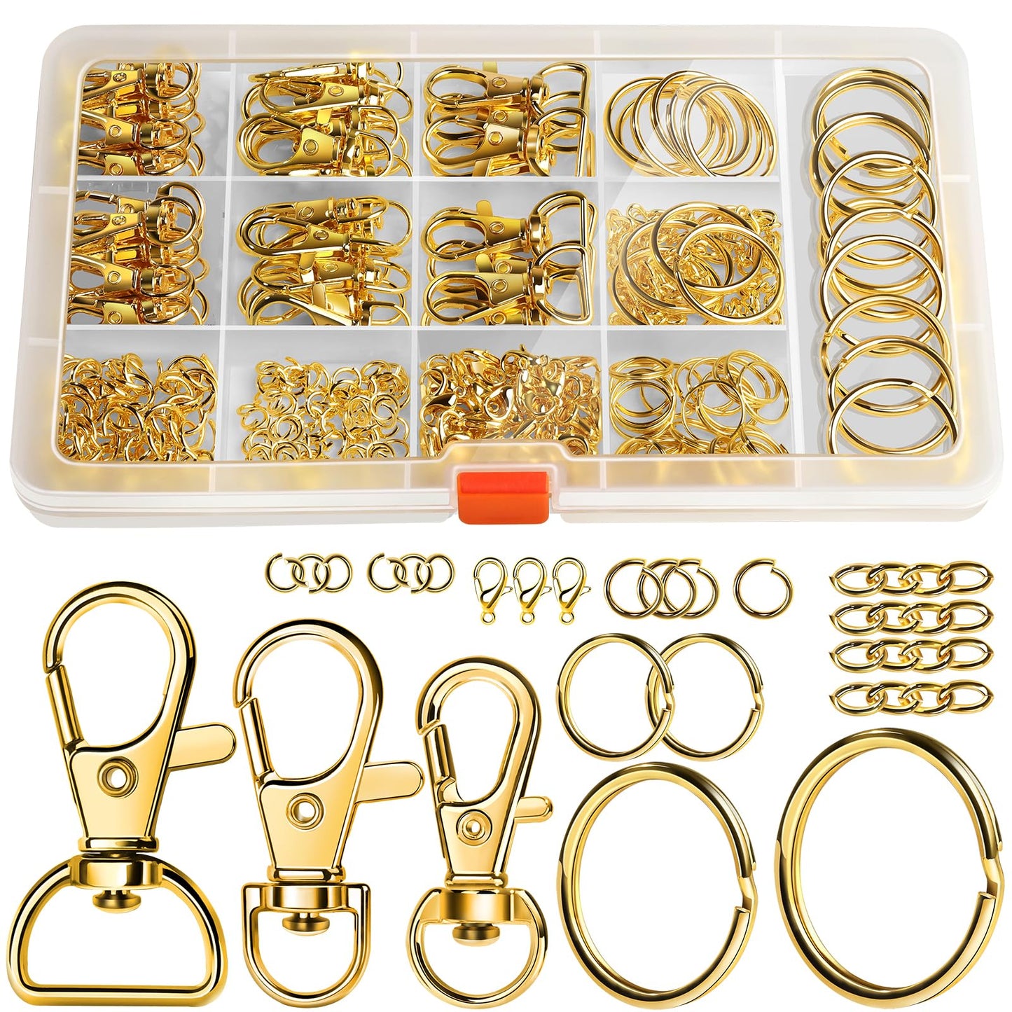 LEOBRO Keychain Making Kit, 265PCS Keychains Clips and Key Rings, Metal Lobster Claw Clasps and Key Chain Rings, Key Rings Bulk, Keychain Rings, Clip for Key Chains, Jewelry Making, Crafts, Gold