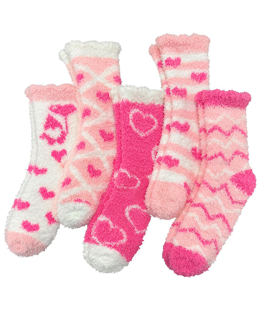 Valentines Gifts, Warm Fuzzy Cozy Fluffy Soft Socks, Pink Heart Socks for Valentines Basket Stuffers
