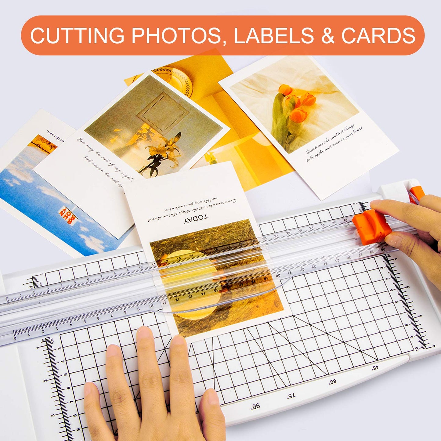 Paper Cutter 12 Inch Titanium Paper Trimmer Scrapbooking Tool with Automatic Security Safeguard and Side Ruler for A4, Craft Paper, Label, Photo and Cardstock White