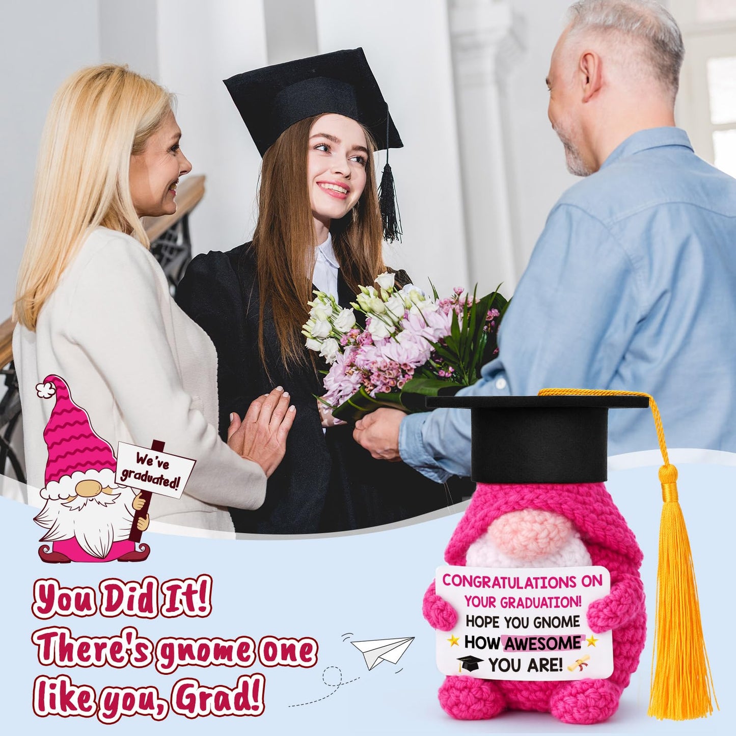 XgiftCreat Graduation Gifts Her Women - Class of 2026 Funny Handmade Crochet Gnome Gift for Pre K Prek Kindergarten Preschool Grade Middle High School College Graduate for Him Girls Boys