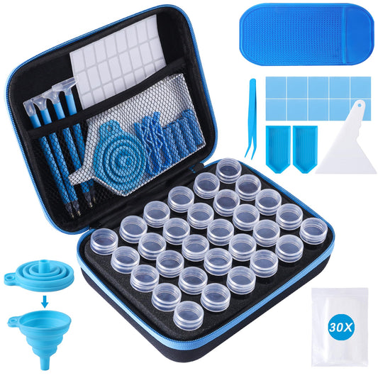 30 Slots Diamond Art Storage Containers for Adults Portable Bead Storage Boxes for Diamond Painting Accessories and Tools（Blue）