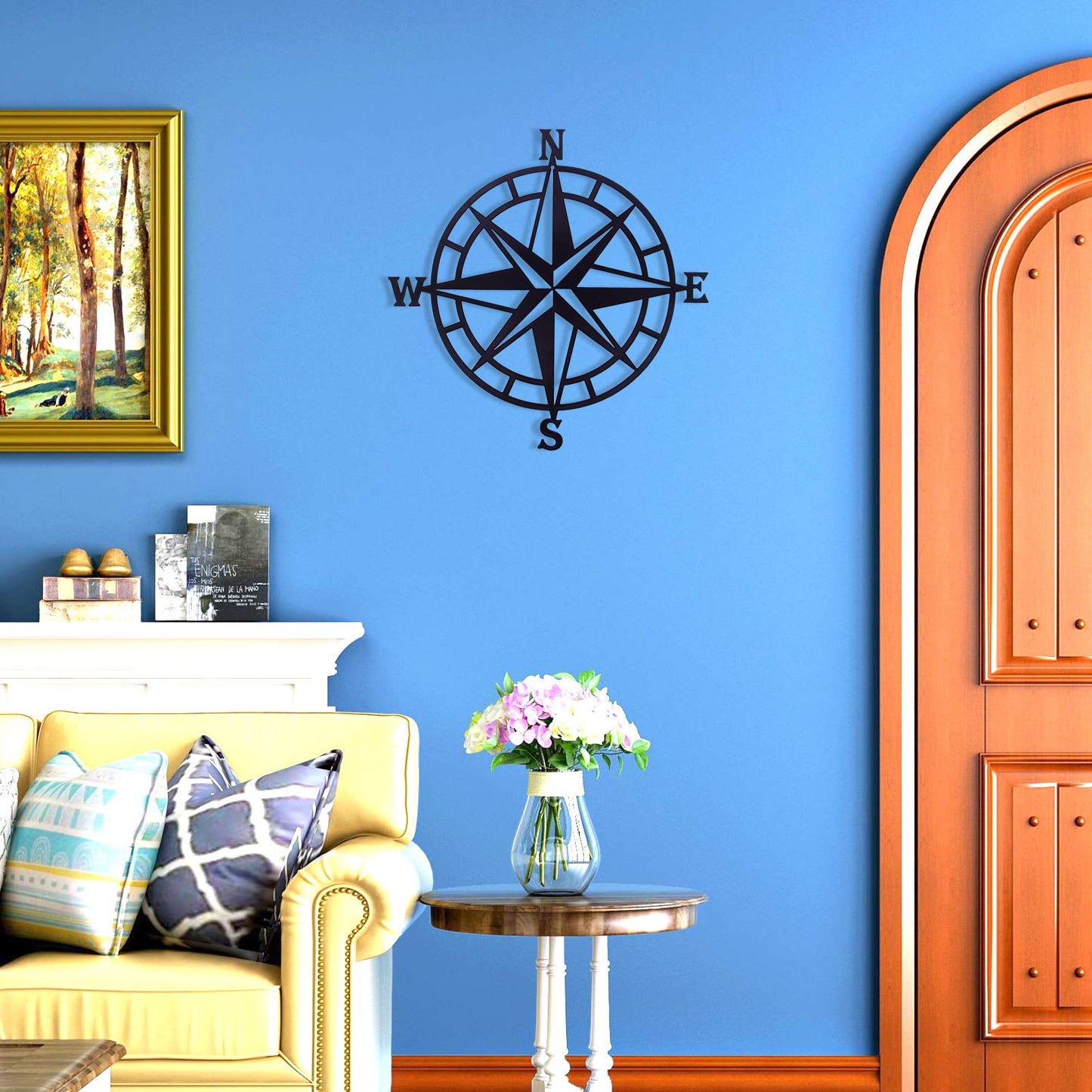 ESTART 11 Inches Metal Decorative Nautical Compass Wall Decor, Living Room Bedroom Office Porch Garden Patio Signs Wall Hanging Art Beach Theme Home Decoration (Black)