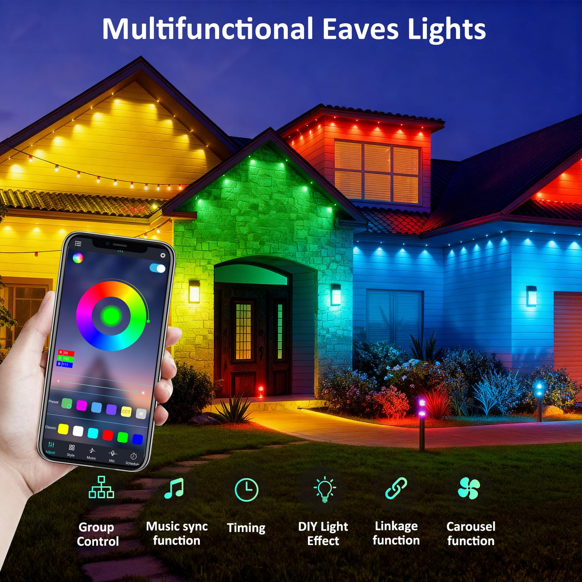 RGB Permanent Outdoor Lights, 500FT Smart LED Eaves Lights with APP & Remote Control, IP67 Waterproof Outdoor String Lights for Christmas, Halloween,Party, Garden, Patio, House Decor(2 Rolls of 250FT)