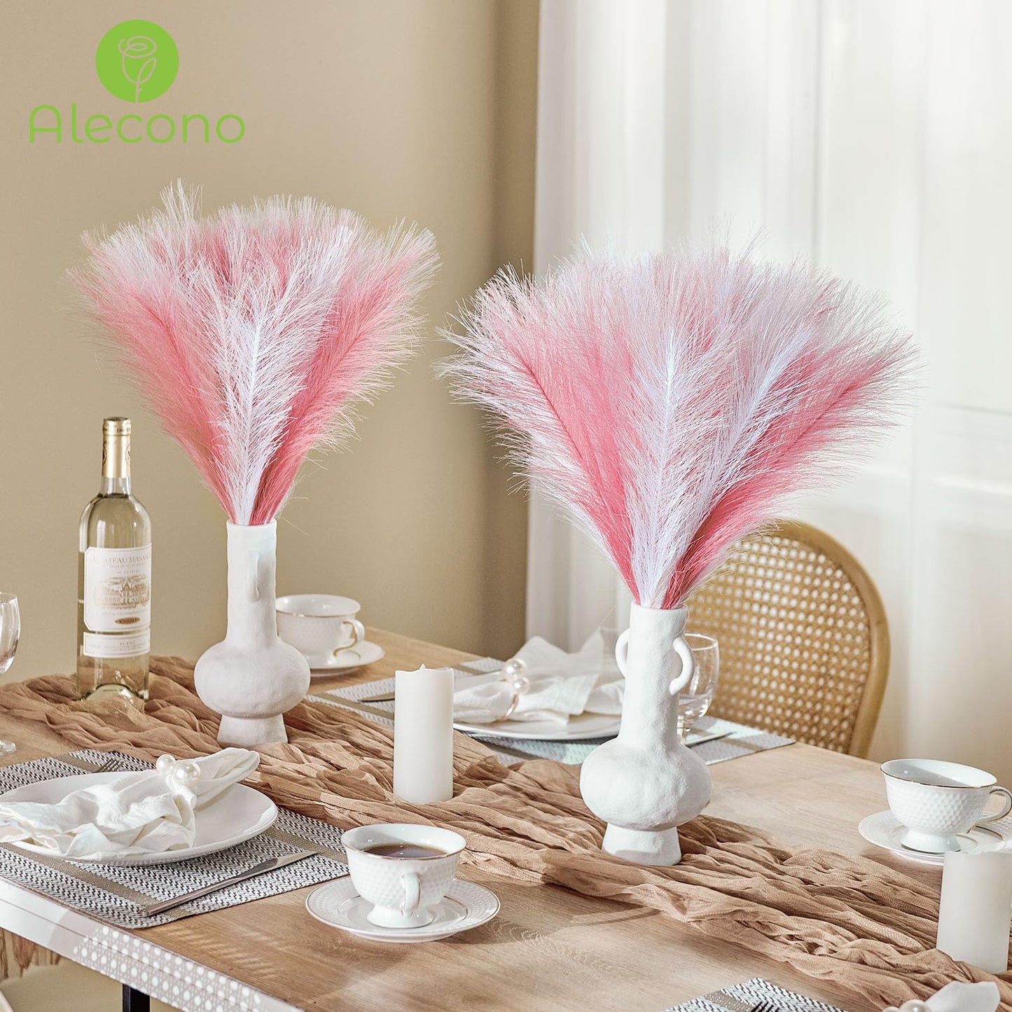 Alecono 𝟯𝟬𝙋𝙘𝙨 Pampas Grass 17in, Pink Pampas Grass Decor for Home Decoration, Faux Pampas Grass Wall Decor for Wedding Centerpieces Party Decorations(Blush, Cream, Pink)