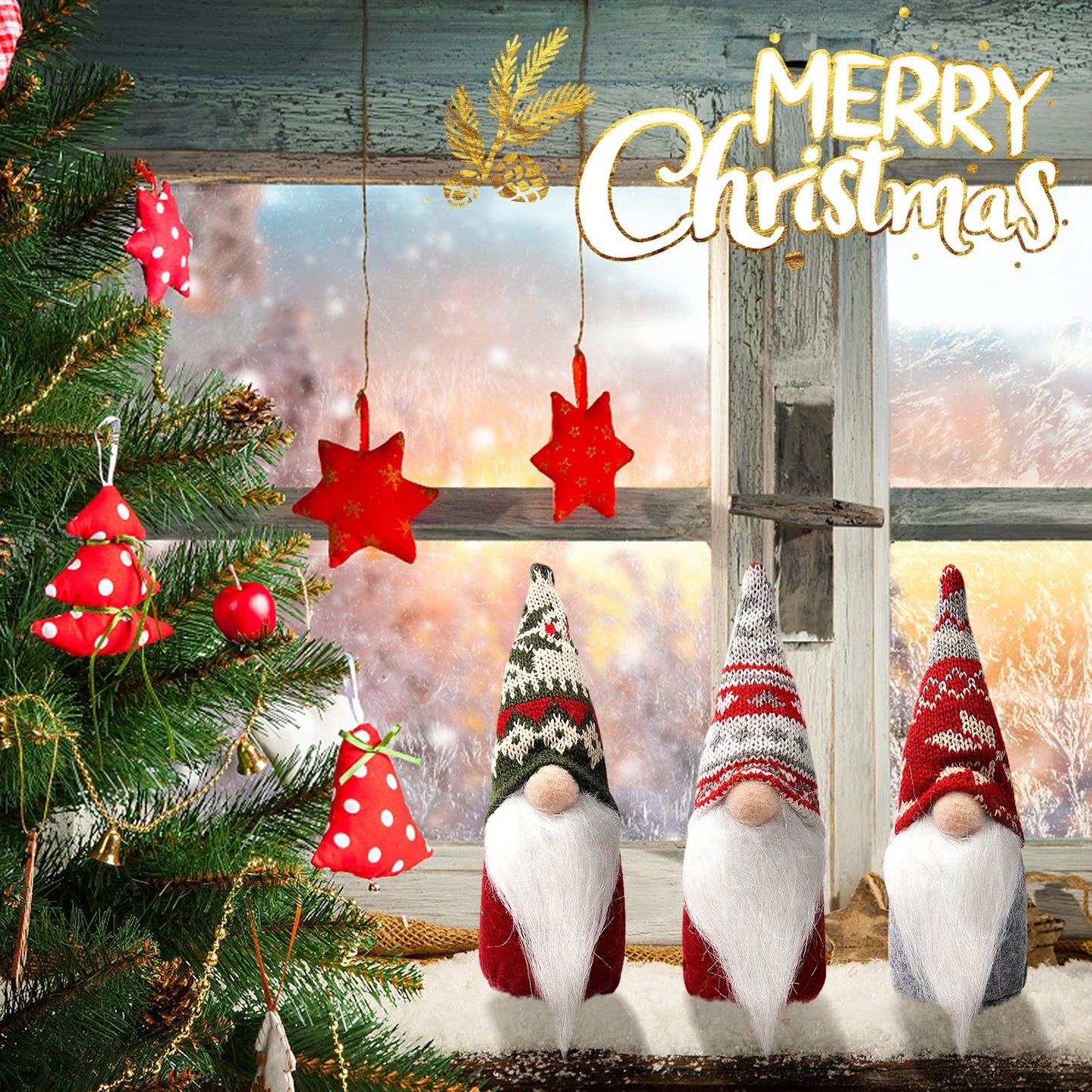 3 Pcs Christmas Gnome Decorations - Mini Handmade Swedish Tomte Ornaments, Scandinavian Gnome Decor for Xmas Winter Home Table Decor Gifts