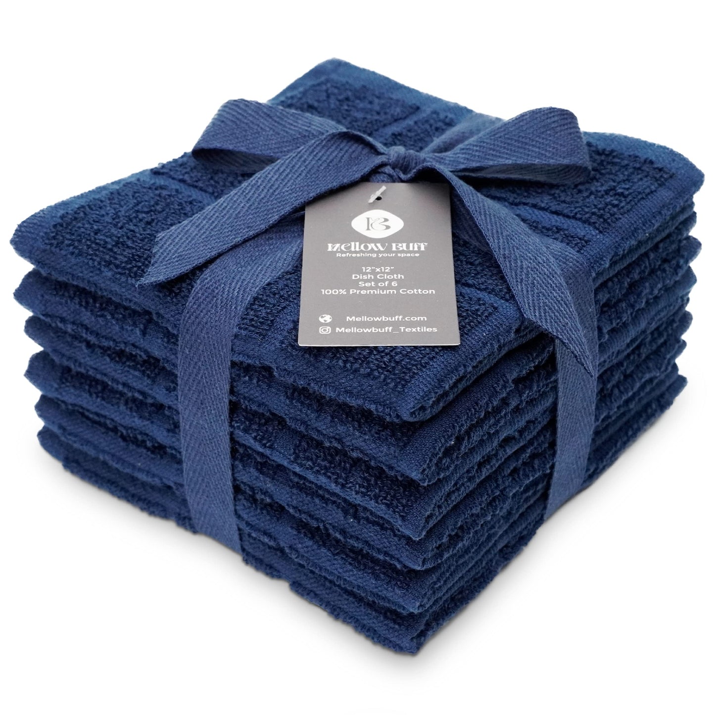 100% Cotton Terry Dish Cloth & Dish Towel, 6 Pack, Super Soft and Absorbent Kitchen Towels, Perfect for Kitchen Cleaning and Dish Washing (Navy Blue 6 Pack)