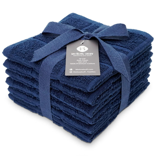 100% Cotton Terry Dish Cloth & Dish Towel, 6 Pack, Super Soft and Absorbent Kitchen Towels, Perfect for Kitchen Cleaning and Dish Washing (Navy Blue 6 Pack)