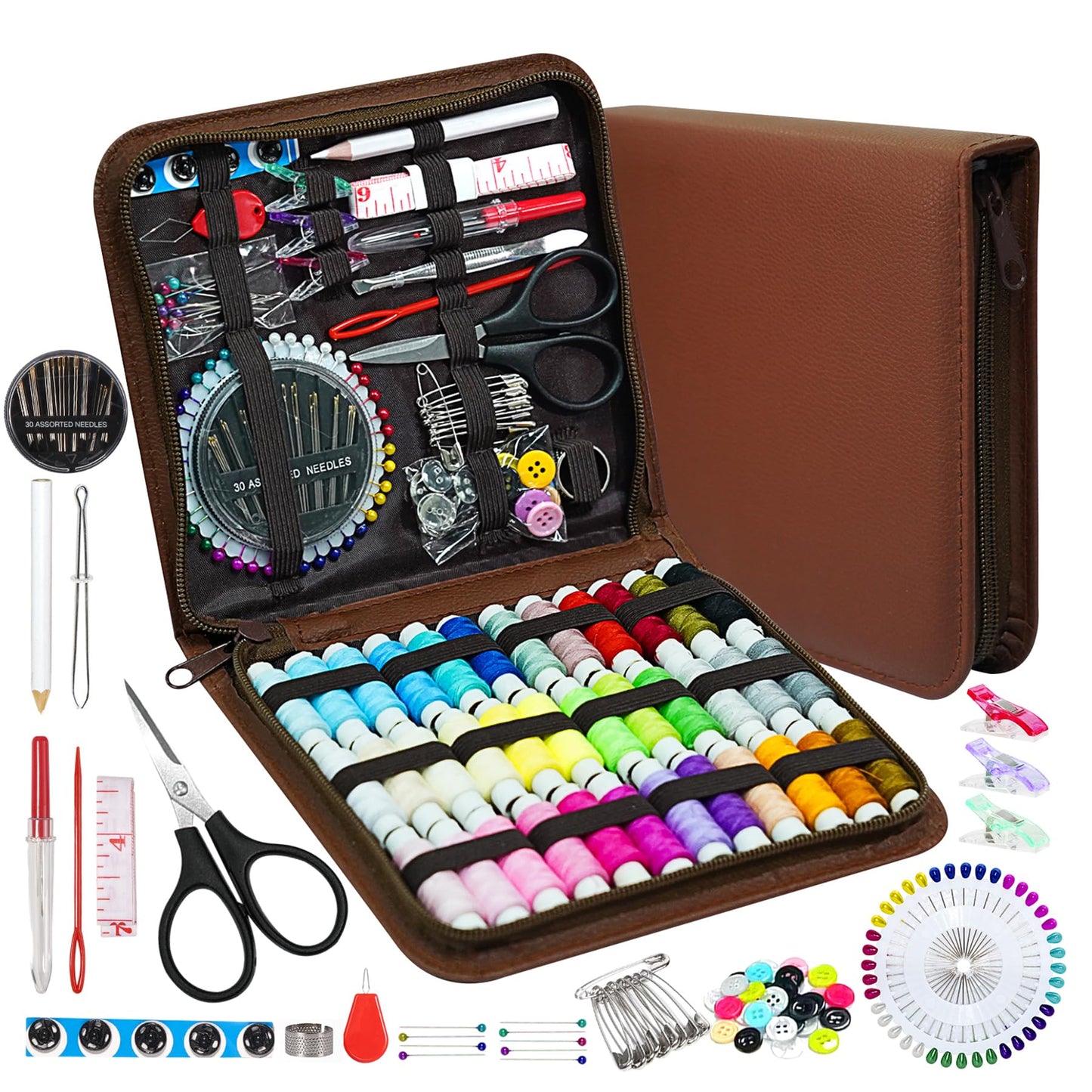 JUNING Sewing Kit with Case 168pcs Portable Sewing Accessories and Supplies for Home Traveler, Adults, Beginner, Emergency, Kids Contains Thread, Scissors, Needles, Measuring Tape