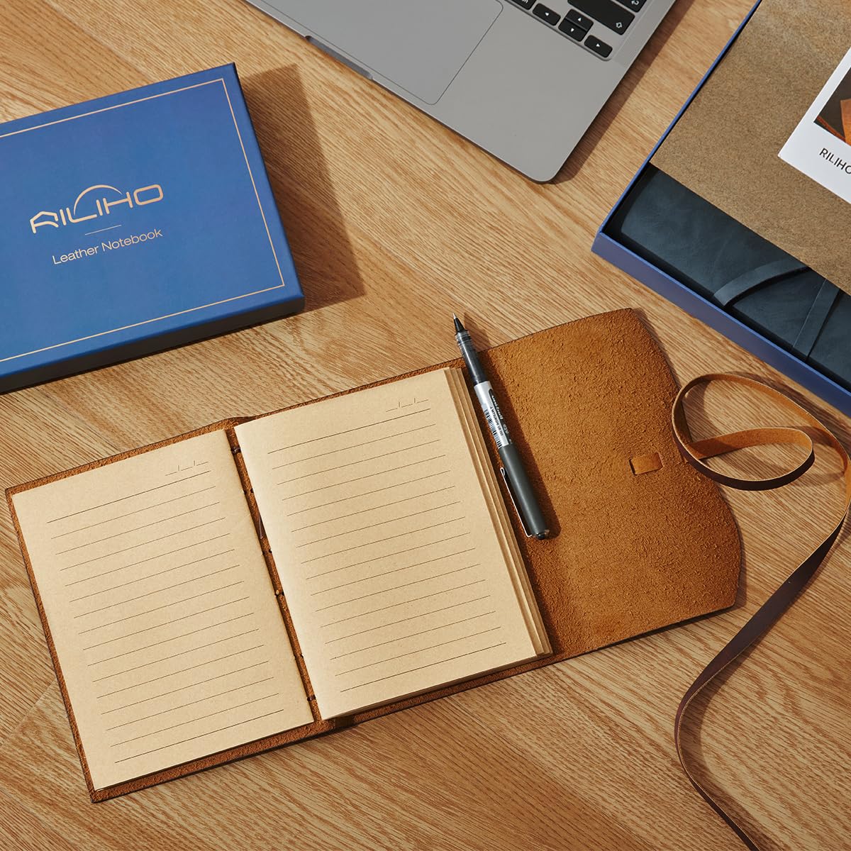 RILIHO Leather Journal Notepad, Small Notebook 4.8x6.5 Inches, Mini Journal, Retro Premium Planner, Lined Diary Vintage Style, Ideal for Women and Men, Artists, Travelers, Dark Brown