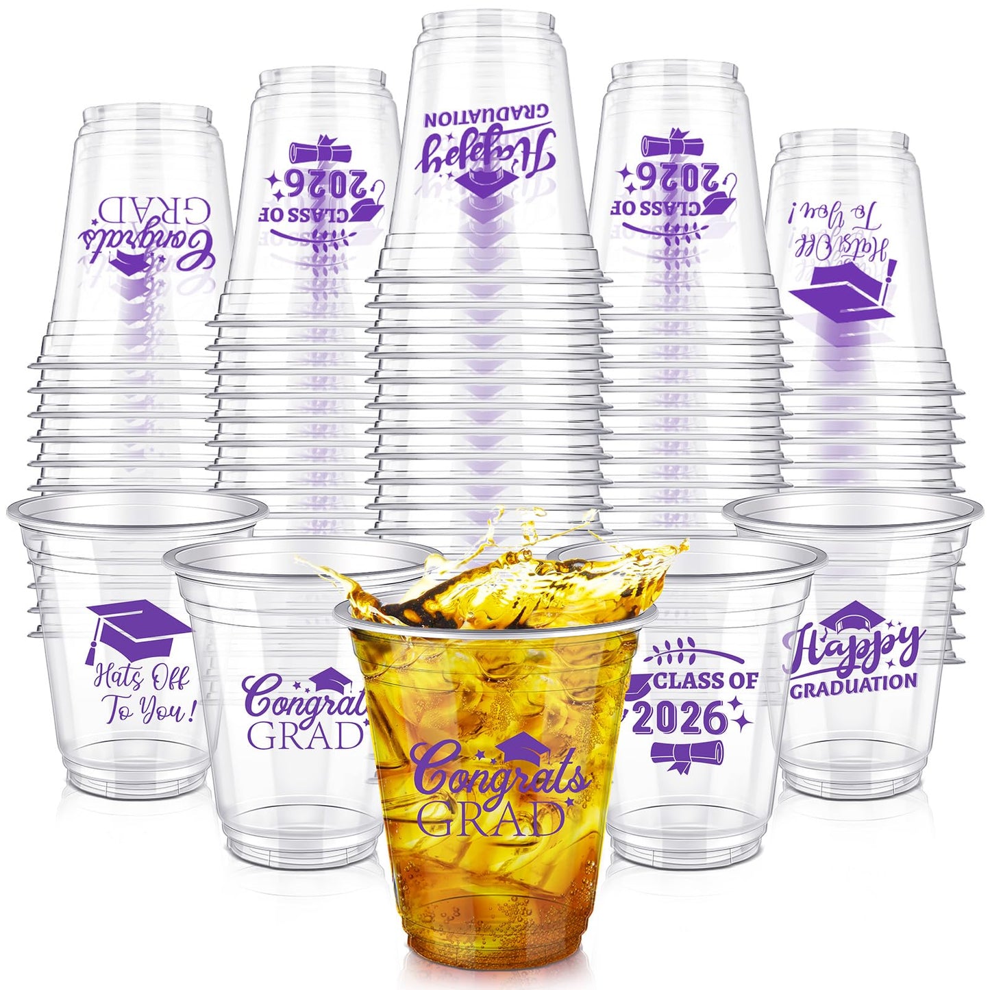 Eaasty 200 Pcs 12oz Graduation Cups 2026 Disposable Plastic Cups for Class of 2026 Graduation Party Congrats Grad Elegant Party Supplies Tableware Decorations (Purple)