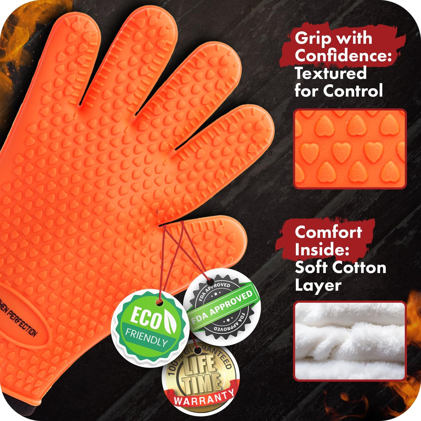Silicone Smoker Oven Gloves -Extreme Heat Resistant BBQ Gloves -Handle Hot Food Right on Your Smoker Grill Fryer & Pit | Waterproof Oven Mitts |Superior Value Set+3 Bonuses