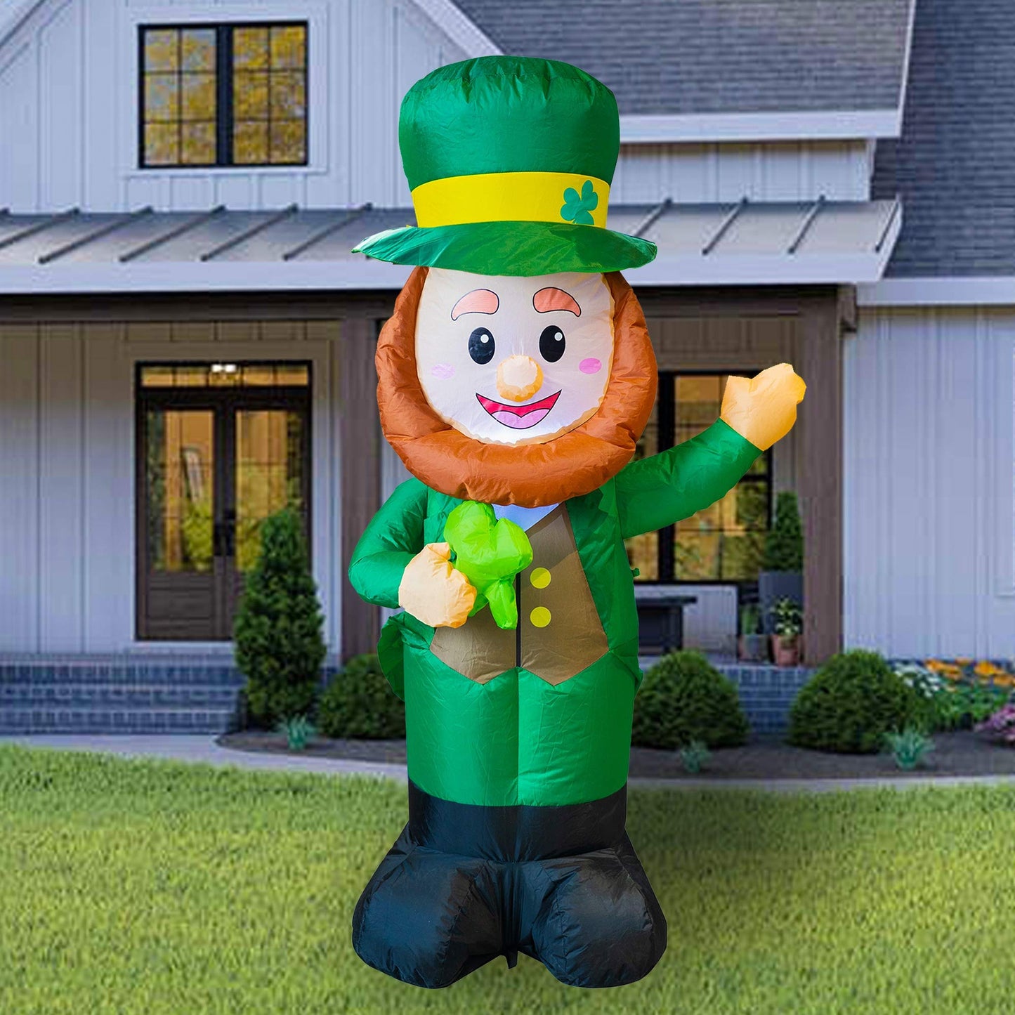 4 Feet Inflatable St Patrick's Day Decoration, Blow Up Leprechaun with Green Hat and Lucky Clover in Hand for Indoor Outdoor Lawn Yard
