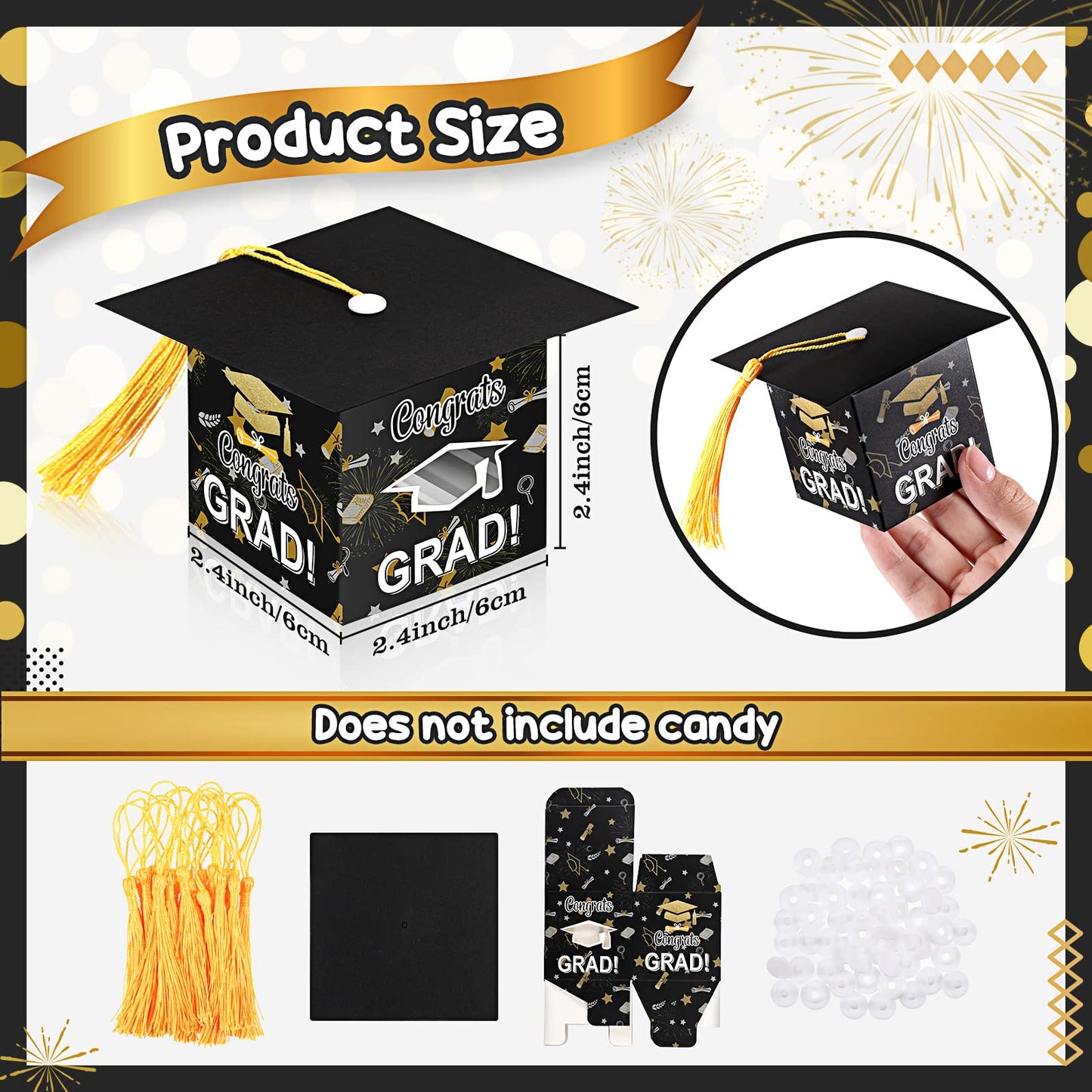 Pajean 30 Pcs Graduation Cap Candy Gift Box Grad Hat Gift Box Treat Boxes with Tassels Graduation Party Favors for Guests Class of 2026 Decorations(Black)
