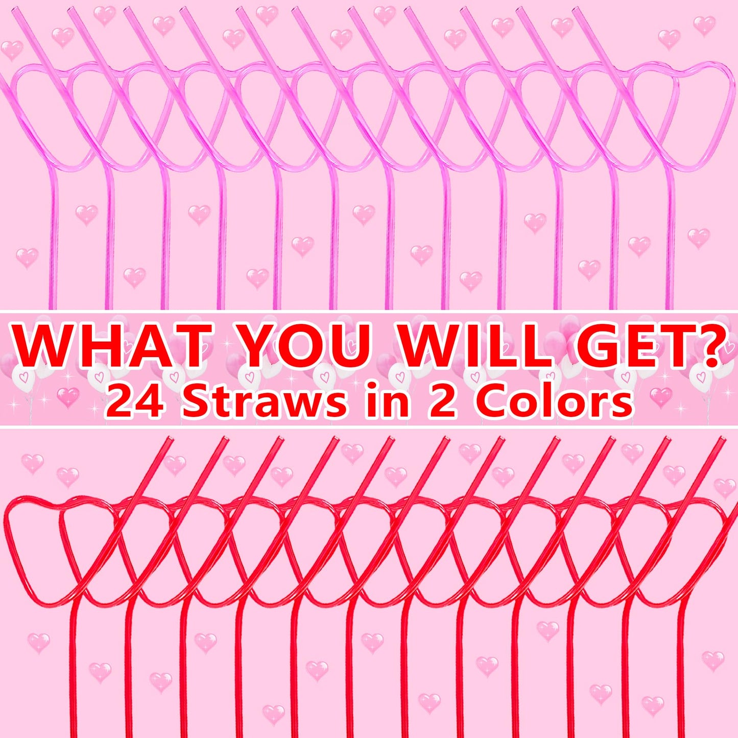 24PCS Valentine’s - Day - Wedding - Bachelorette - Party - Straws - Supplies - Decorations - Heart Shaped Drinking Straws for Galentine's Day V- Day Party Favors，Bridal Shower Birthday Parties Decor