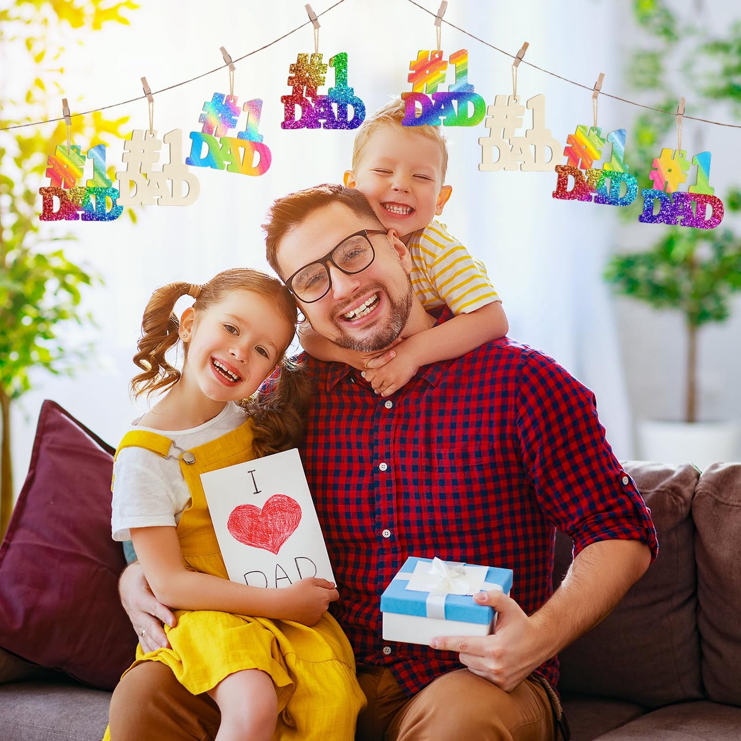 Wooden DAD Ornaments to Paint Father's Day Birthday Party Decoration Cutouts Unfinished 24PCS 3.5 x 3 inches, DIY Blank Unfinished Wood Daddy Ornament for Home Crafts Hanging Father Day Decoration